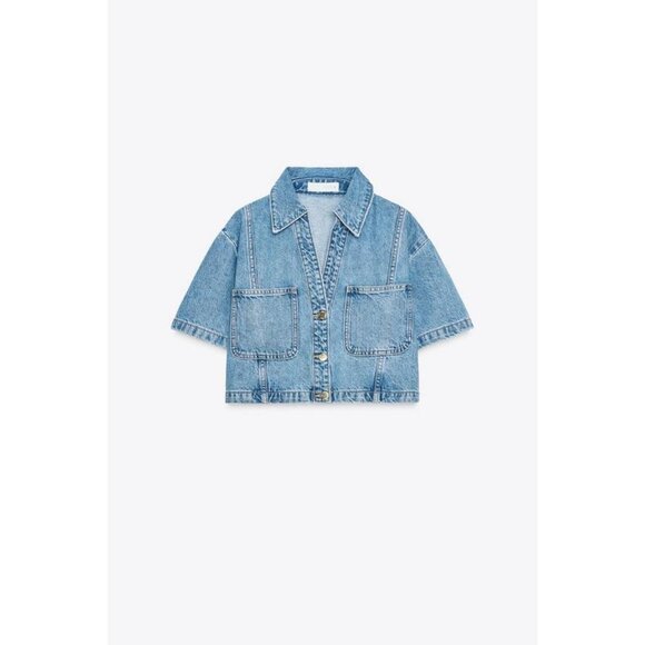 ZARA Z1975 SHORT DENIM SHIRT - Picture 1 of 7